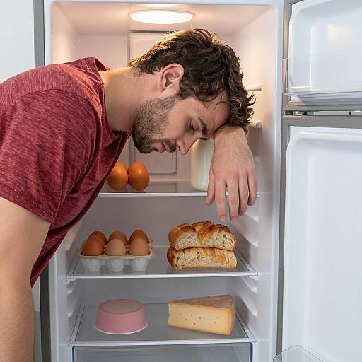 Tired Man Leaning into Refrigerator