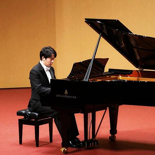 Elegant Pianist on a Red Carpet Stage
