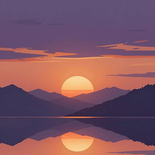 Vibrant Sunset Over Mountain Range Illustration