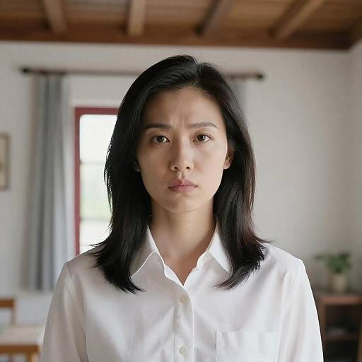 Serious Asian Woman Indoors Portrait