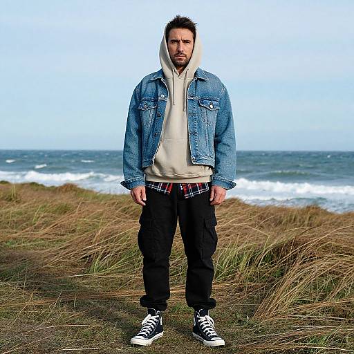 Man in Denim and Cargo by Coast
