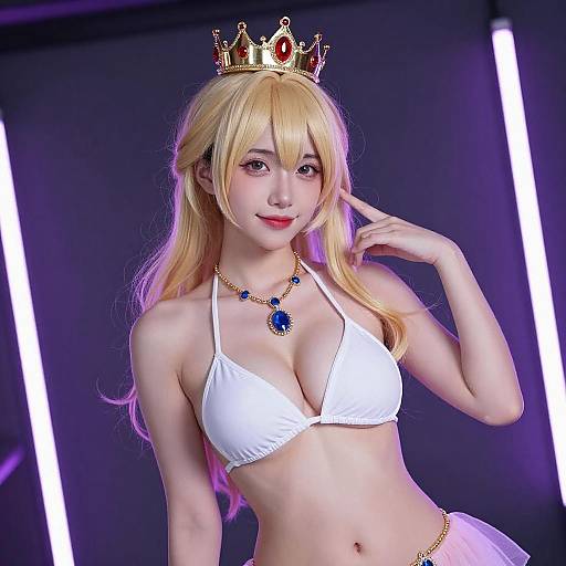 Blonde Cosplayer with Neon Lights