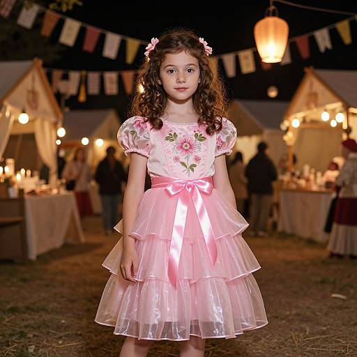 Young Girl in Pink Fairy Costume at Festival