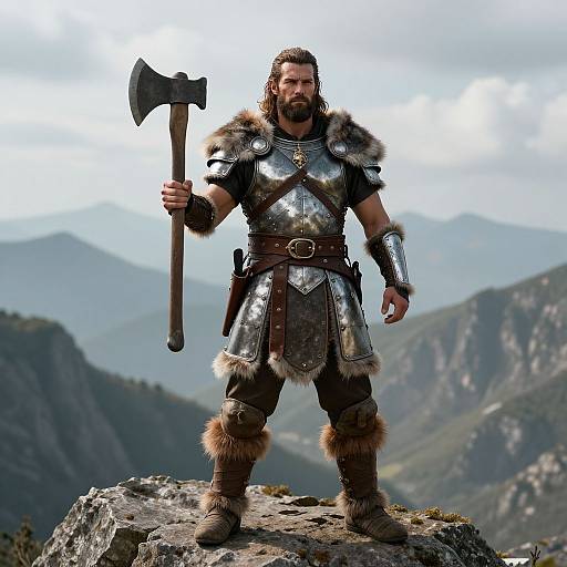 Bearded Warrior on Misty Mountain Peak