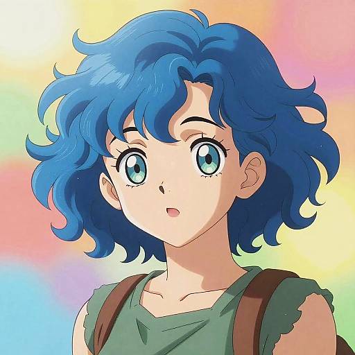 Blue-Haired Curly Anime Character