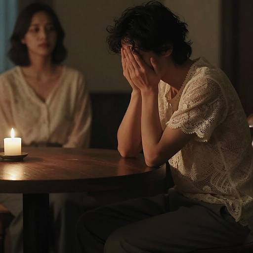 Woman in Dark Room with Candle