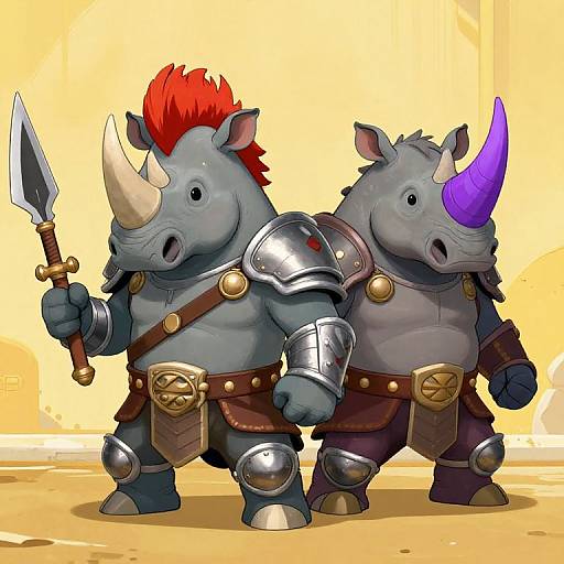 Armored Anthropomorphic Rhinos with Weapons