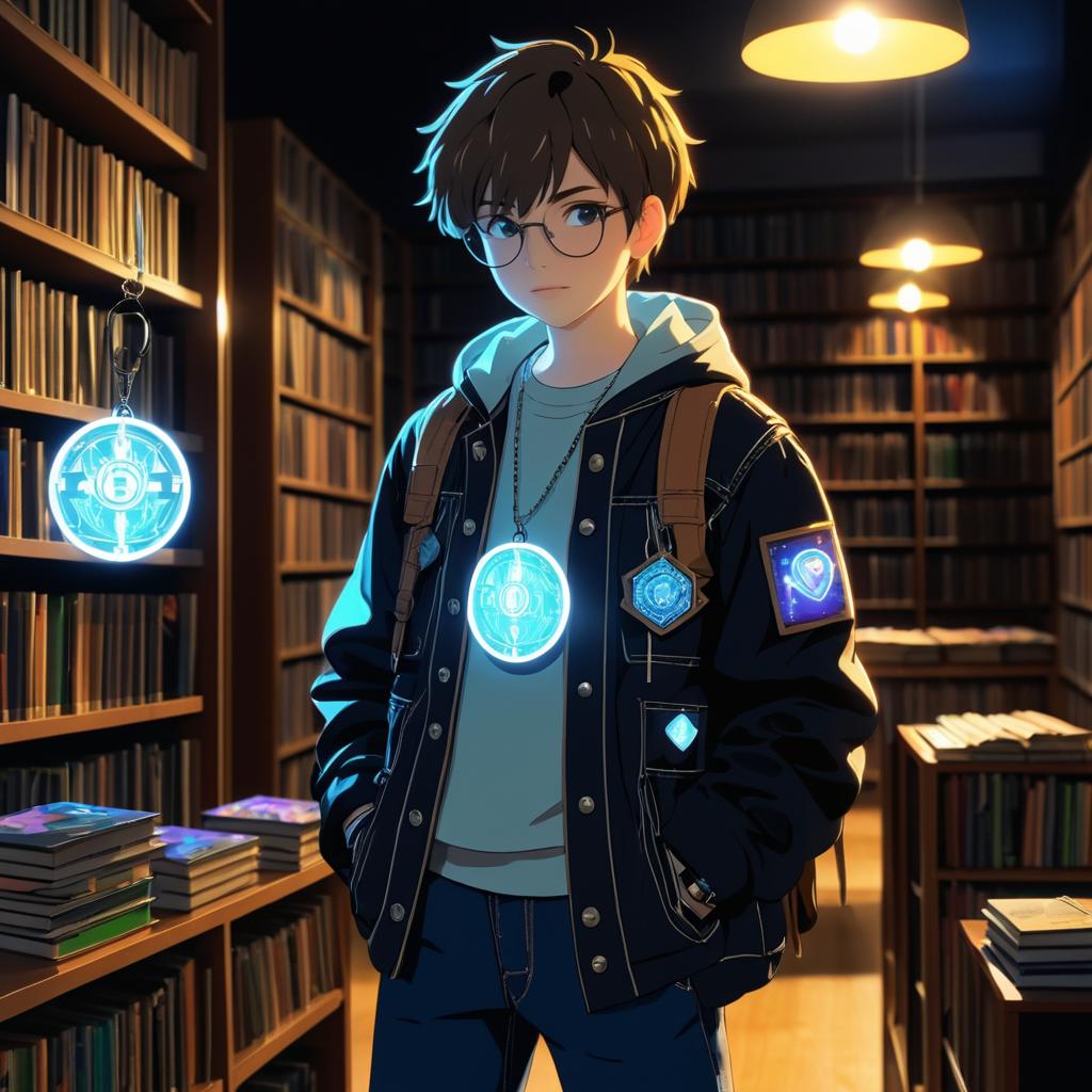 Stylish Teen in a Dim Library Scene