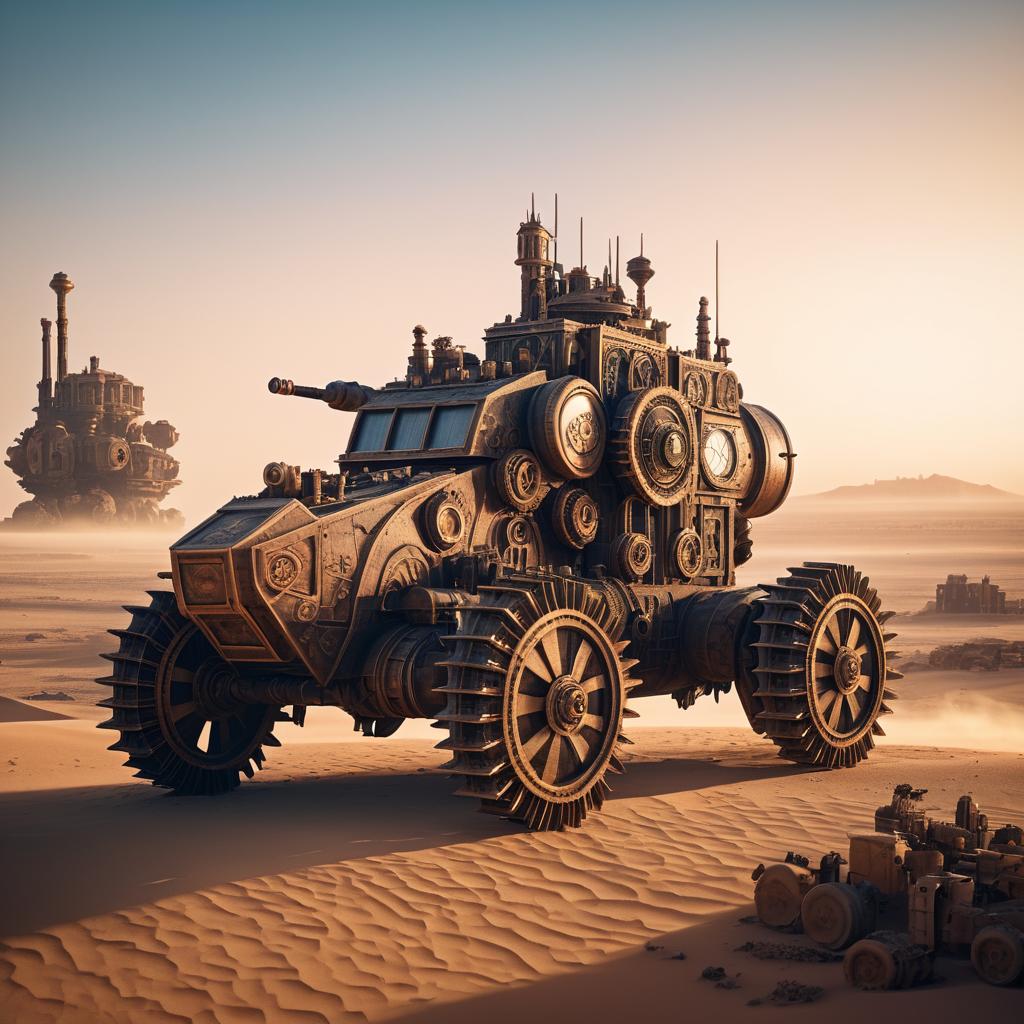 Giant Steampunk War Machine at Sunrise