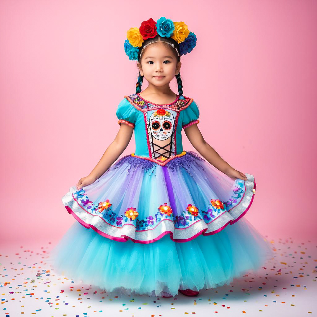 Excited Girl in Colorful Catrina Costume