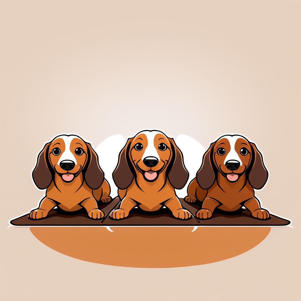 Cartoon Trio of Happy Dachshunds Doing Yoga