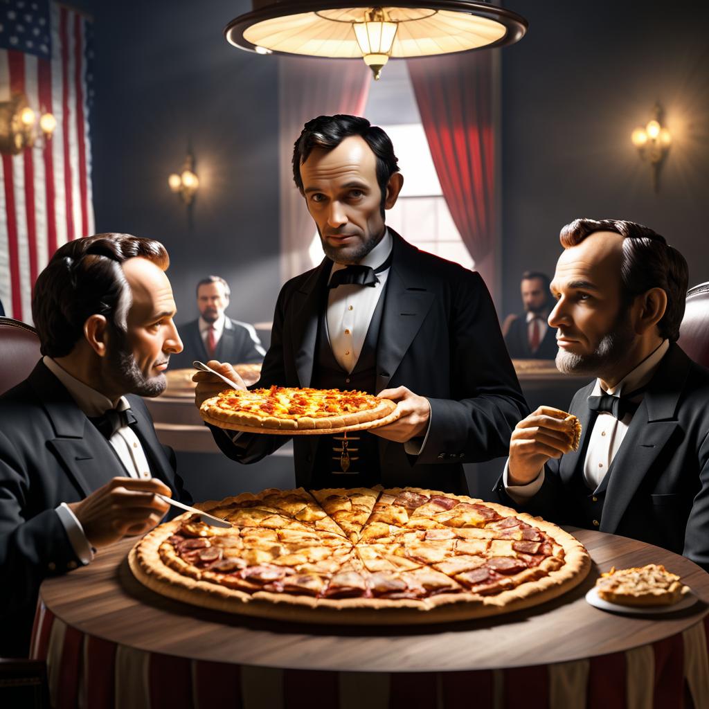 Lincoln and Presidents Enjoying Pizza Together