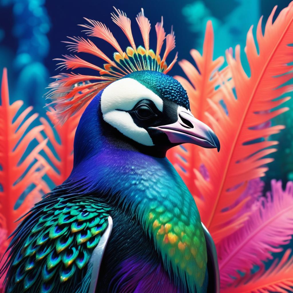 Vibrant Stylized Skeletal Penguin Art