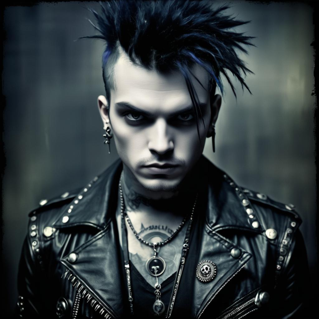 Dystopian Punk Rocker Portrait in Dark Style