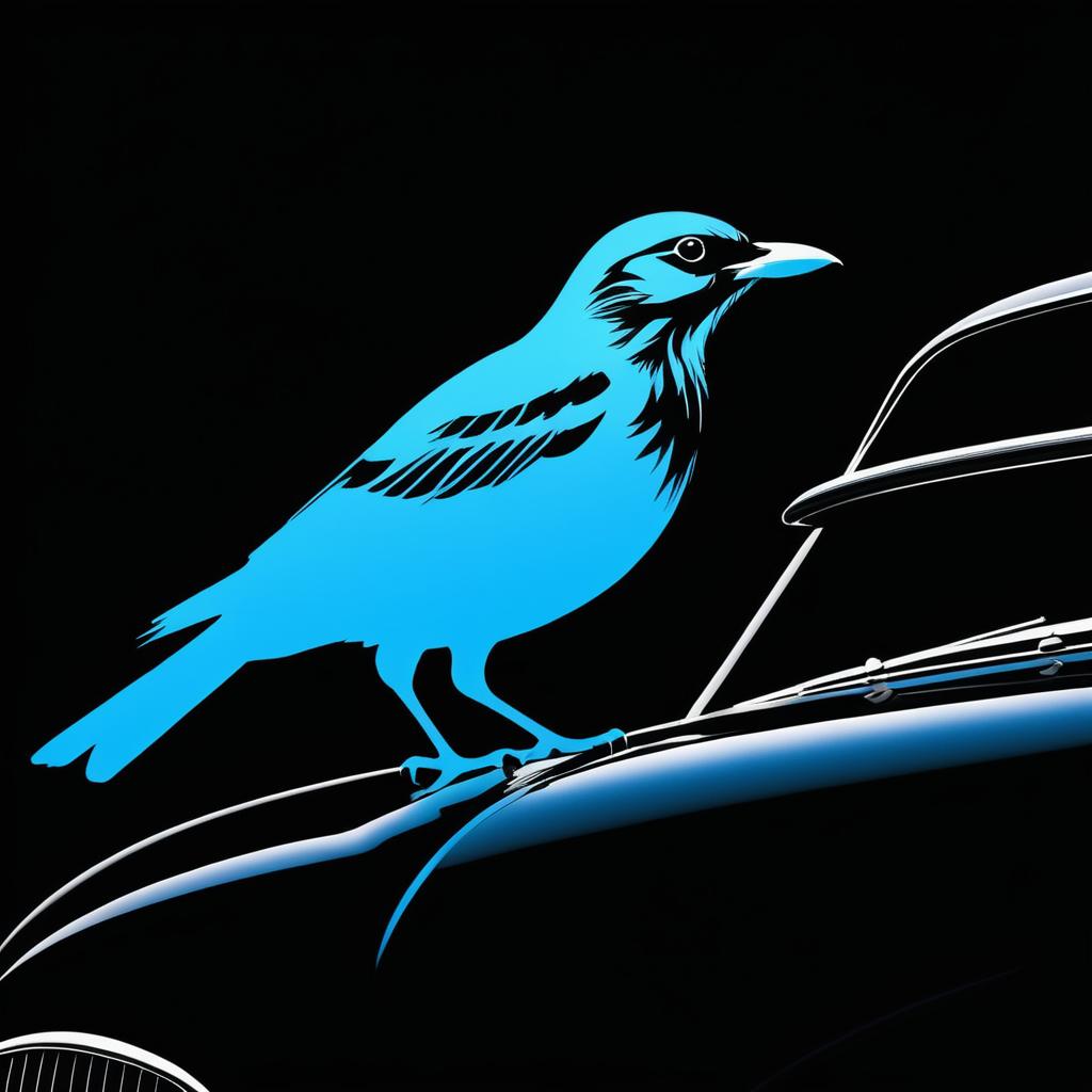 Vintage Car Silhouette Bird Design