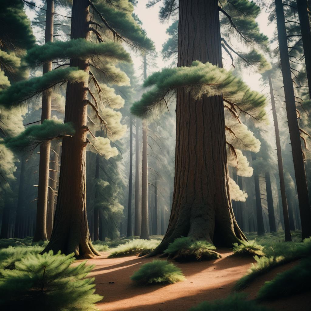 Hyper Realistic Ancient Pine Forest Shot