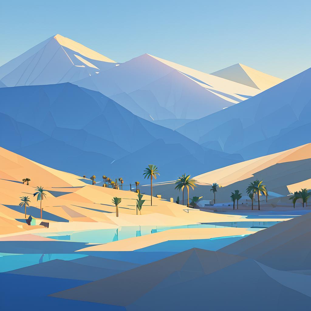 Serene Low-Poly Oasis in Mountains