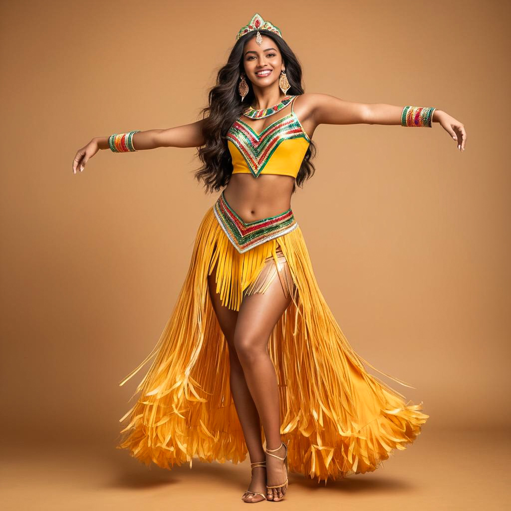 Joyful Brazilian Woman in Samba Costume