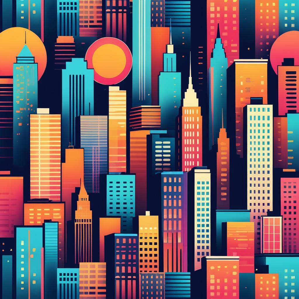 Vibrant Hand-Drawn Retro City Skyline