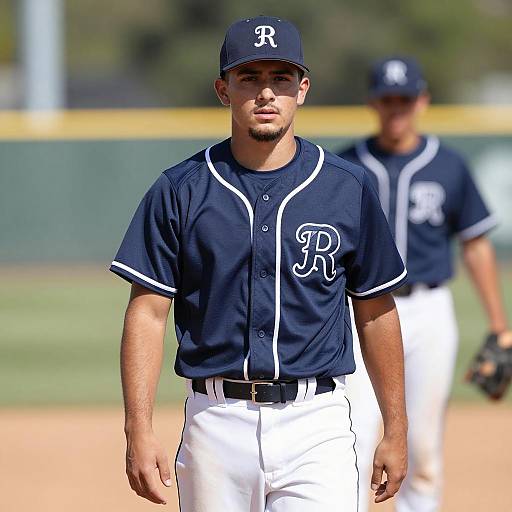 Young Baseball Player in Navy Jersey