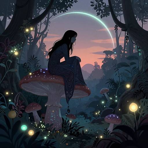 Enigmatic Figure on Twilight Fungus