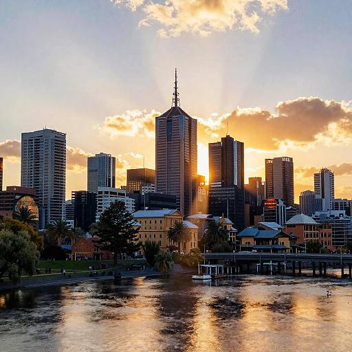 Melbourne Skyline at Sunset Watercolor