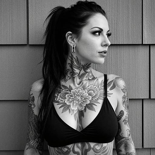 Gritty Black-and-White Tattooed Woman
