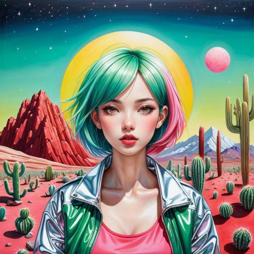 Surreal Girl with Rainbow Hair Illustration