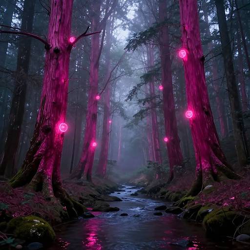 Mystical Forest with Magenta Trees