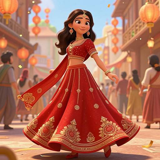 Vibrant Priya in Red Festival Costume