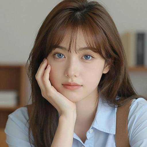 Woman with Blue Eyes and Light Brown Hair