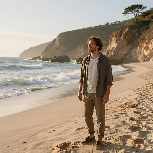 Joyful Man on Scenic Beach