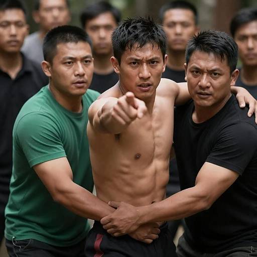 Intense Confrontation in a Dark Crowd