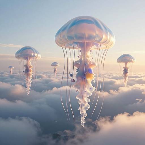 Surreal Jellyfish Floating Over Cloudlands