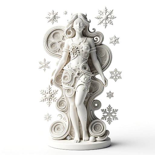 Intricate 3D White Sculpture with Snowflakes