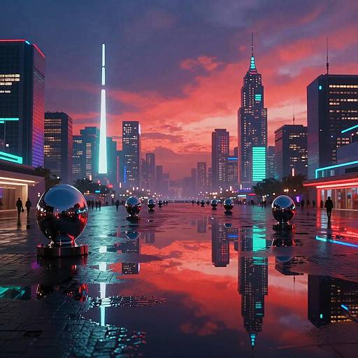 Futuristic Urban Plaza at Dusk