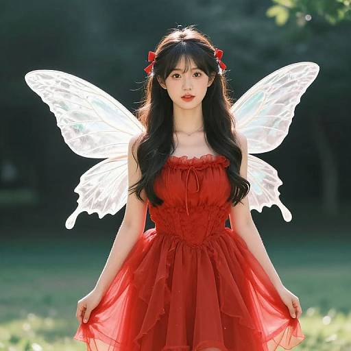 Red Dress Fairy Girl Illustration