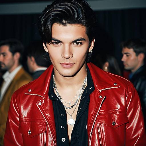 Stylish Young Man in Red Leather Jacket