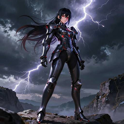 Dark Anime Armor Girl on Cliff