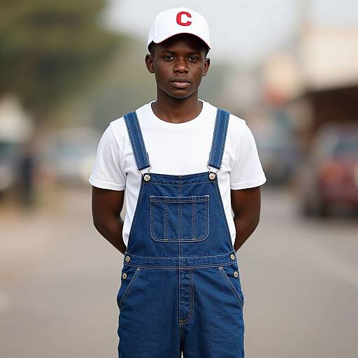Realistic Dark-Skinned Boy in Overalls