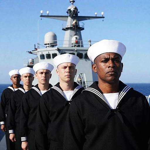 Naval Officers Standing Proud on Deck