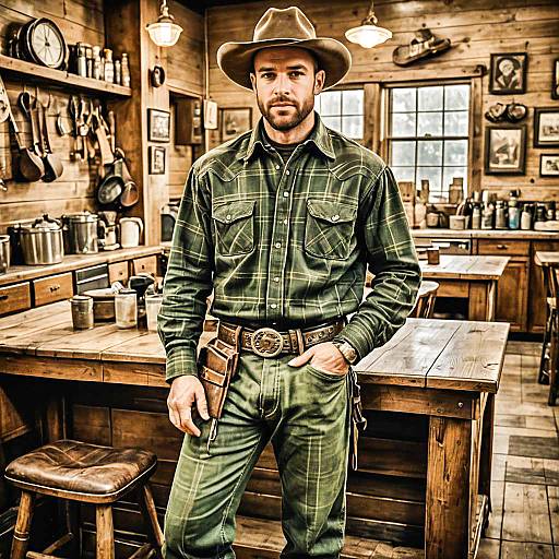Rugged Cowboy in Artistic Diner Scene