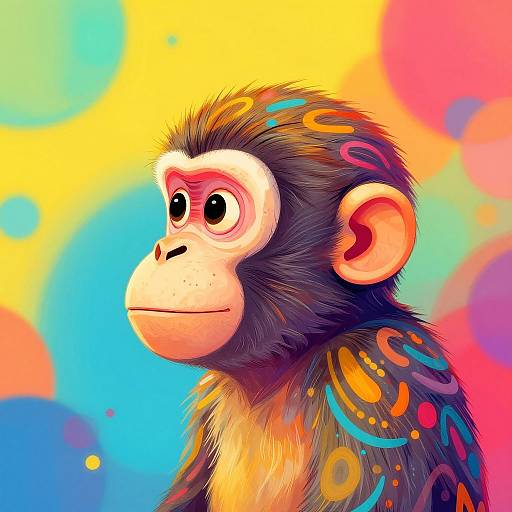 Whimsical Monkey Profile with Patterns