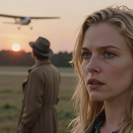 Intense Moment at Sunset with Airplane