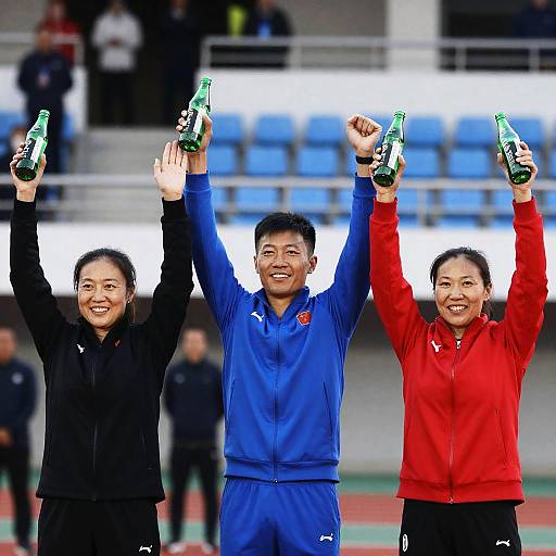 Joyful Celebration of Three Athletes