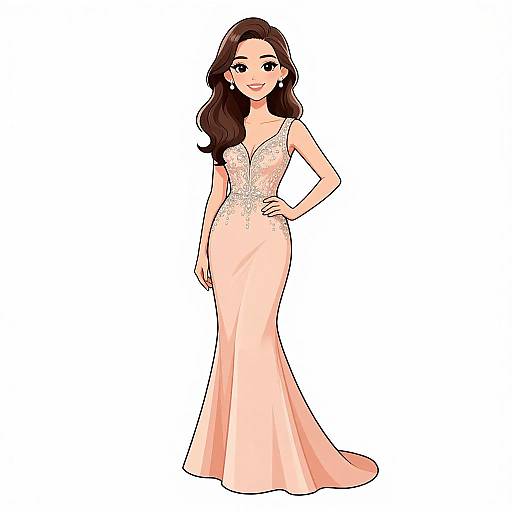 Elegant Woman in Peach Evening Gown