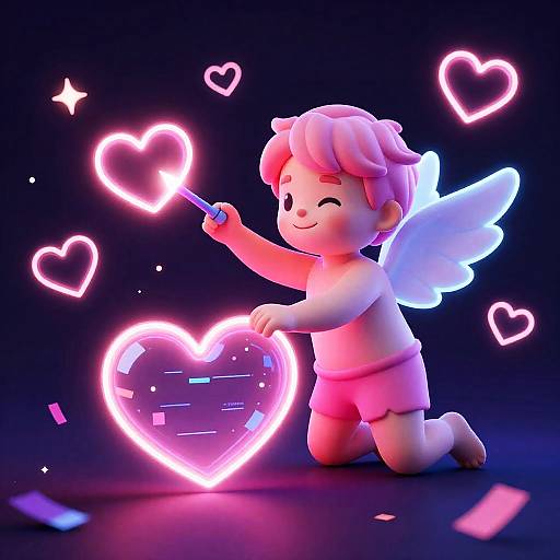 Neon Cupid Drawing Glowing Heart Arrow