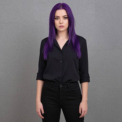 Woman with Purple Hair in Black Outfit