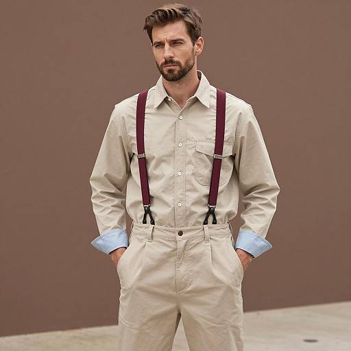 Man Wearing Baggy Style Outfit with Suspenders