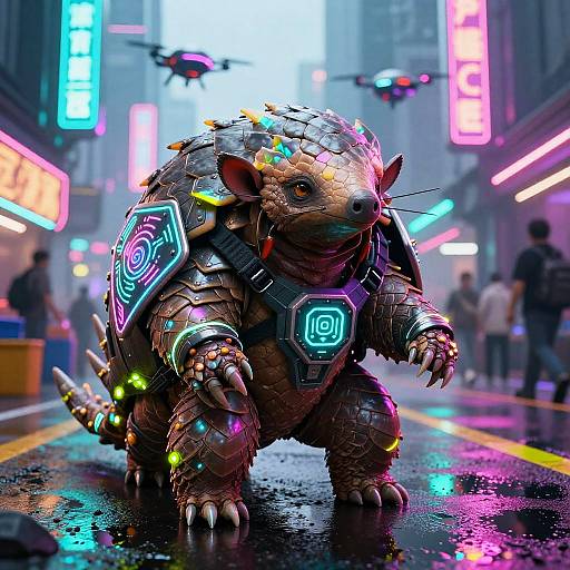 Cyberpunk Pangolin in Neon City